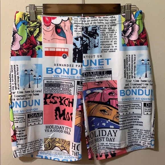 News print biker shorts - Picture 2 of 3
